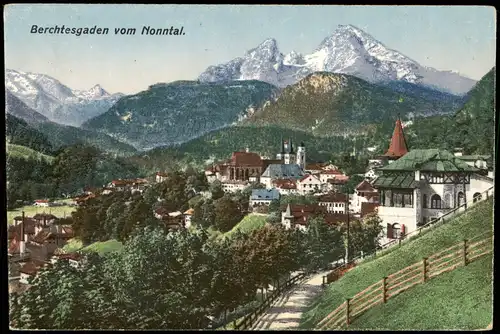 Ansichtskarte Berchtesgaden Panorama-Ansicht Ortsansicht vom Nonntal aus 1923
