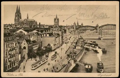 Ansichtskarte Köln Rhein Partie Leystapel Schiff Anlegestelle 1929