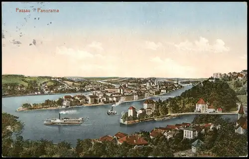 Ansichtskarte Passau Stadt, Künstlerkarte Dampfer 1928
