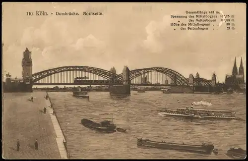 Ansichtskarte Köln Dombrücke Nordseite Rhein Brücke Schiffsverkehr 1910