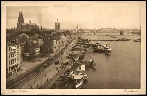 Ansichtskarte Köln Schiffsanleger Leystapel Rhein Schiffsverkehr 1920