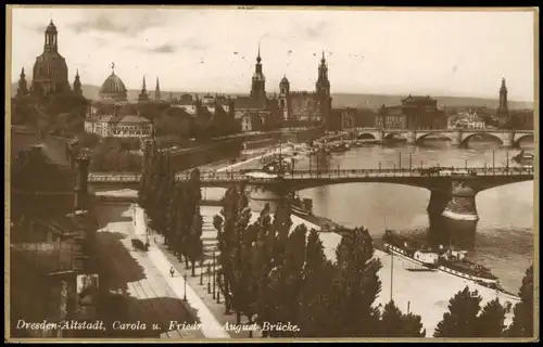 Dresden Altstadt, Carola u. Friedrich August Brücke, Elbe Partie 1927