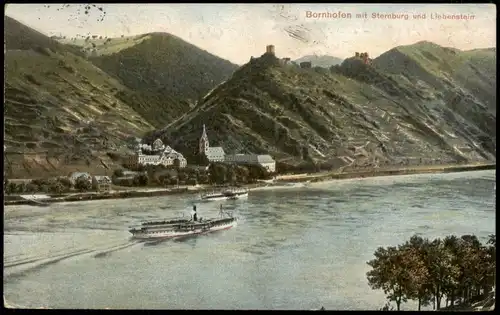Ansichtskarte Kamp-Bornhofen Panorama Rhein Schiffe 1914   im 1. WK Feldpost