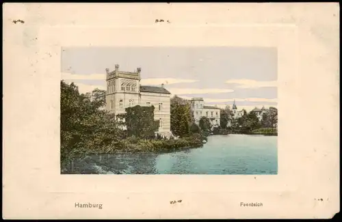 Ansichtskarte Uhlenhorst-Hamburg Feenteich - Villen 1910 Passepartout