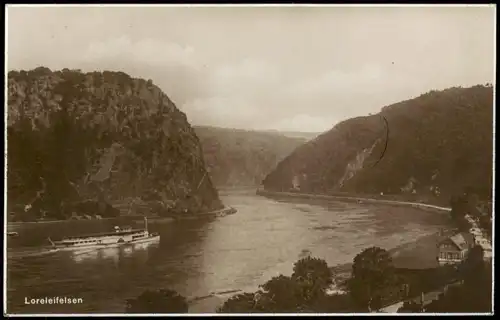 Ansichtskarte St. Goarshausen Loreleyfelsen am Rhein, Rheindampfer 1928
