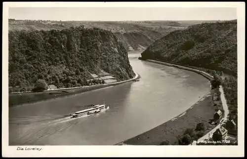 St. Goarshausen Blick vom Loreleyfelsen am Rhein Rheindampfer 1932