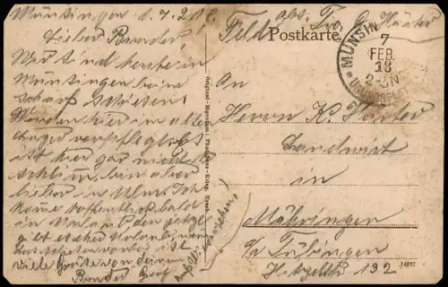 Ansichtskarte Münsingen (Württemberg) Truppenübungsplatz MB 1918  gel. Feldpost