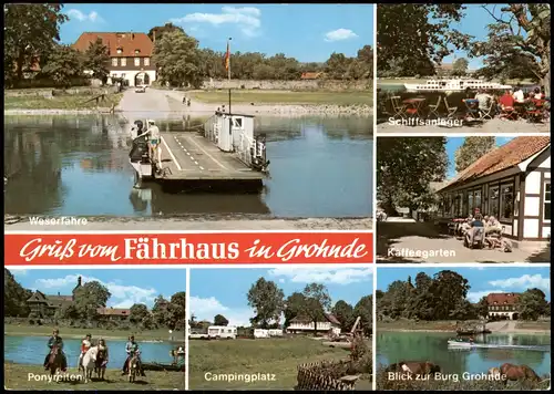 Grohnde-Emmerthal Mehrbild-AK Weser-Fähre, Kaffeegarten, Pony-Reiten uvm. 1980