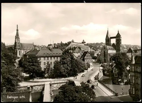 Esslingen Panorama-Ansicht, Neckar Partie Stadt Teilansicht 1958