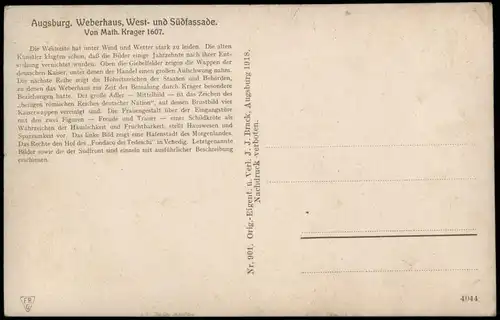 Ansichtskarte Augsburg Weberhaus 1922