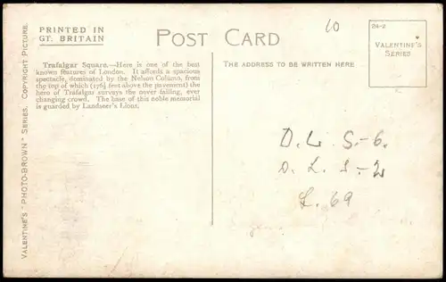 Postcard London Trafalgar Square 1926