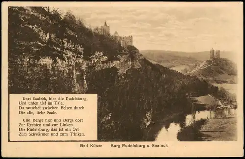 Saaleck-Bad Kösen Dort Saaleck, hier die Rudelsburg 1927  gel. Stempel Jena