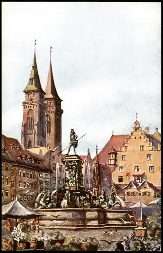 Ansichtskarte Nürnberg Neptunbrunnen - Künstlerkarte 1928