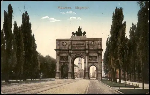 Ansichtskarte München Siegestor, Straße 1912