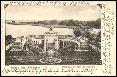 Schwerin Parthie aus dem Burggarten 1901  gel. Ankunftsstempel Wien