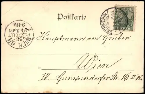 Schwerin Parthie aus dem Burggarten 1901  gel. Ankunftsstempel Wien