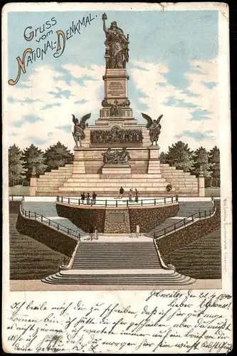 Litho AK Rüdesheim (Rhein) National-Denkmal / Niederwalddenkmal 1900