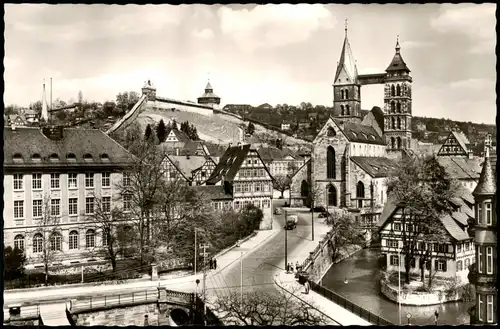 Ansichtskarte Esslingen Stadtkirche mit Burg und Seminar - Straßenpartie 1961