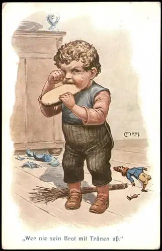 Kinder Künstlerkarte ,,Wer nie sein Brot mit Tränen aß." Junge 1914