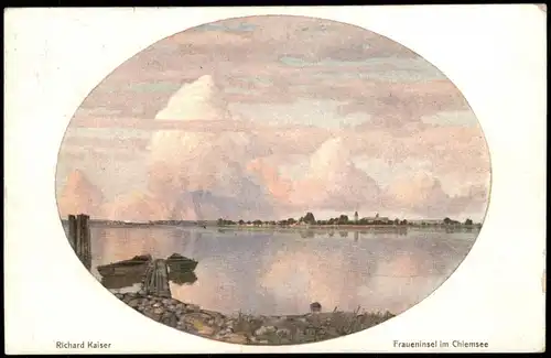Chiemsee Fraueninsel - Chiemsee Richard Kaiser - Künstlerkarte 1921 Passepartout