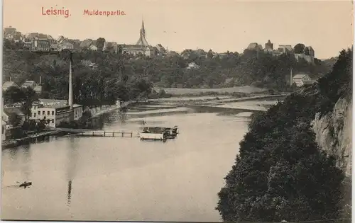 Ansichtskarte Leisnig Torale, Fabrikanlage - Badeanstalt 1913