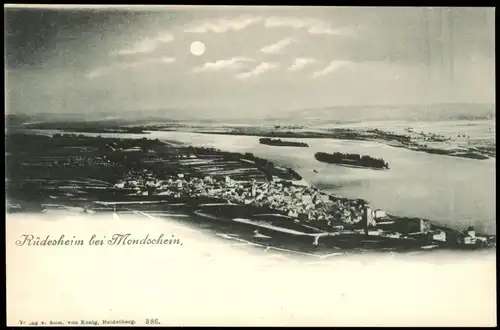 Rüdesheim (Rhein) Stadt, Mondscheinlitho 1900