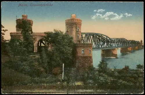 Ansichtskarte Mainz Eisenbahnbrücke Rhein Brücke 1917   1. Weltkrieg Feldpost