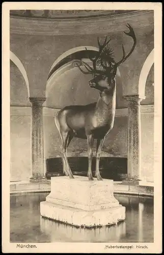 Ansichtskarte München Hubertustempel Innenansicht Hirsch 1915