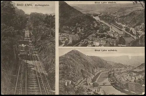 Ansichtskarte Bad Ems Mehrbild-Karte mit Malberg-Bahn, Lahn-Ansichten 1913