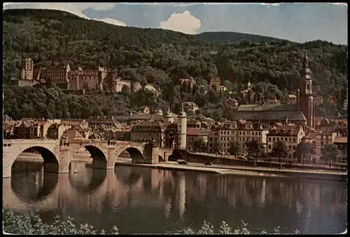 Heidelberg Panorama-Ansicht mit Schloß und alte Neckar-Brücke 1961