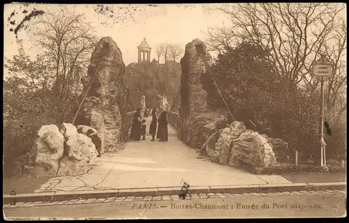 CPA Paris PARIS Buttes-Chaumont Entrée du Pont suspendu 1911