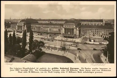 Ansichtskarte Leipzig Hauptbahnhof aus der Vogelschau-Perspektive 1940