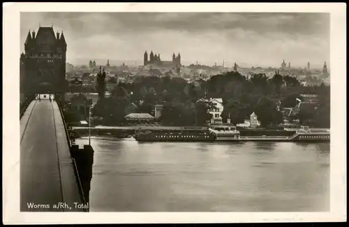 Ansichtskarte Worms Panorama-Ansicht Rhein Partie mit Brücke 1932