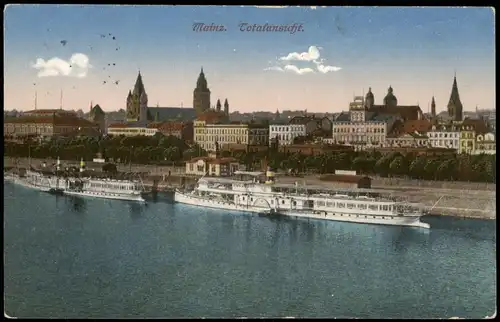 Ansichtskarte Mainz Panorama Rhein Schiffe Dampfer 1916   1. WK Feldpost