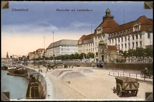 Ansichtskarte Düsseldorf Rheinufer mit Landeshaus 1910