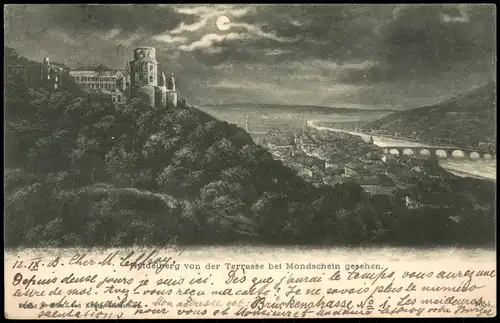 Heidelberg Heidelberger Schloss von der Terrasse bei Mondschein gesehen 1903