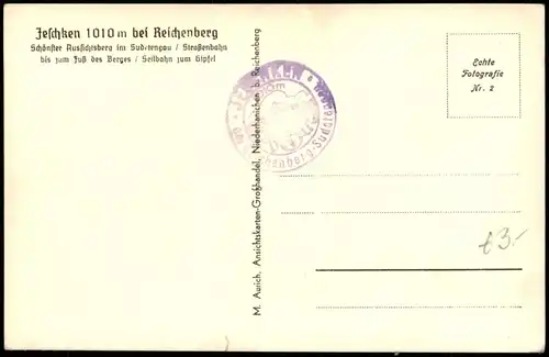 Postcard Reichenberg Liberec 2 Bild Jeschken (Ještěd), Seilbahn 1934