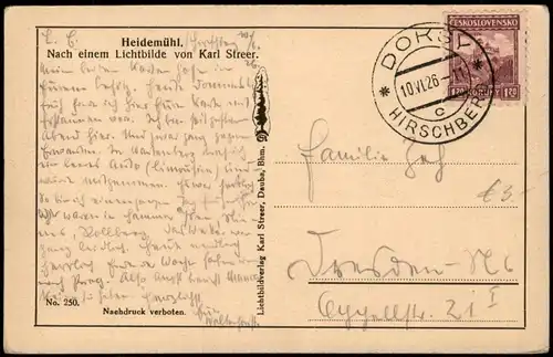 Postcard Hirschberg am See Doksy Břehyňský rybník/Heideteich 1926  gel. Stempel