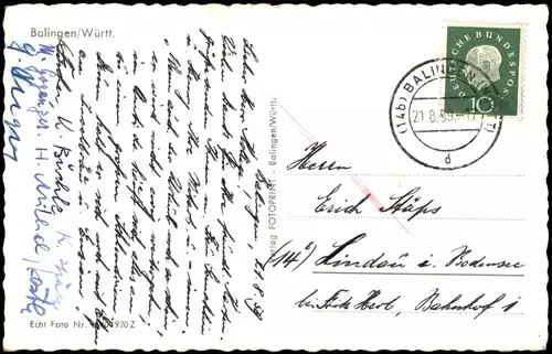 Ansichtskarte Balingen "Klein Venedig" Text von Hans Dürr 1959