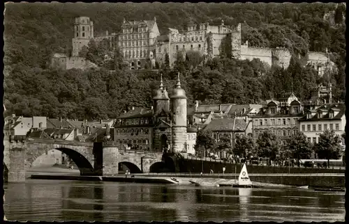 Ansichtskarte Heidelberg Heidelberger Schloss mit alter Neckar Brücke 1960