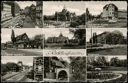 Recklinghausen Mehrbild-AK mit Stadthaus, Markt, Lohtor, Engelsburg uvm. 1961