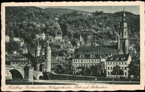Heidelberg Panorama mit Brückentürme Heiliggeistkirche Blick auf Molkenkur 1942