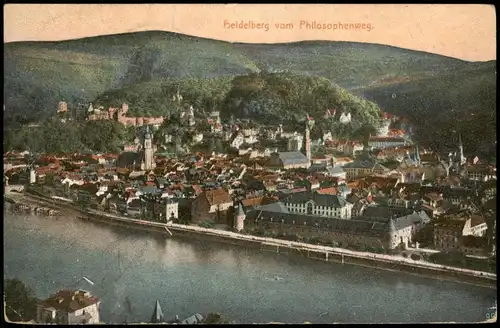 Ansichtskarte Heidelberg Panorama-Ansicht Blick vom Philosophenweg aus 1909