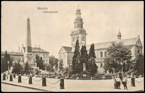 Ansichtskarte Worms Ludwigsplatz 1916    Feldpost  Stempel Lampertheim
