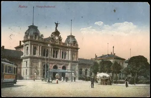 Ansichtskarte Mainz Bahnhof Hauptbahnhof 1917  1. Weltkrieg als Feldpost
