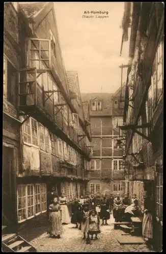 Ansichtskarte Hamburg Alt-Hamburg Partie mit Personen "Blauer Lappen" 1910