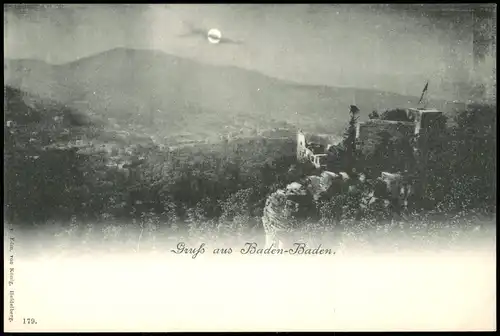 Ansichtskarte Baden-Baden Panorama-Ansicht bei Mondschein 1900