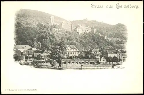 Ansichtskarte Heidelberg Panorama-Ansicht Häuser Partie und Schloss 1900