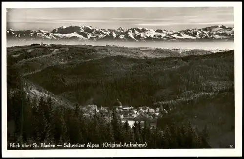 Ansichtskarte St. Blasien Blick über Stadt, Fernblick mit Alpen 1939
