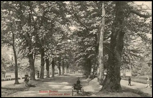 Ansichtskarte Baden-Baden Lichtenthaler Allee, Reiter Kutschen 1904